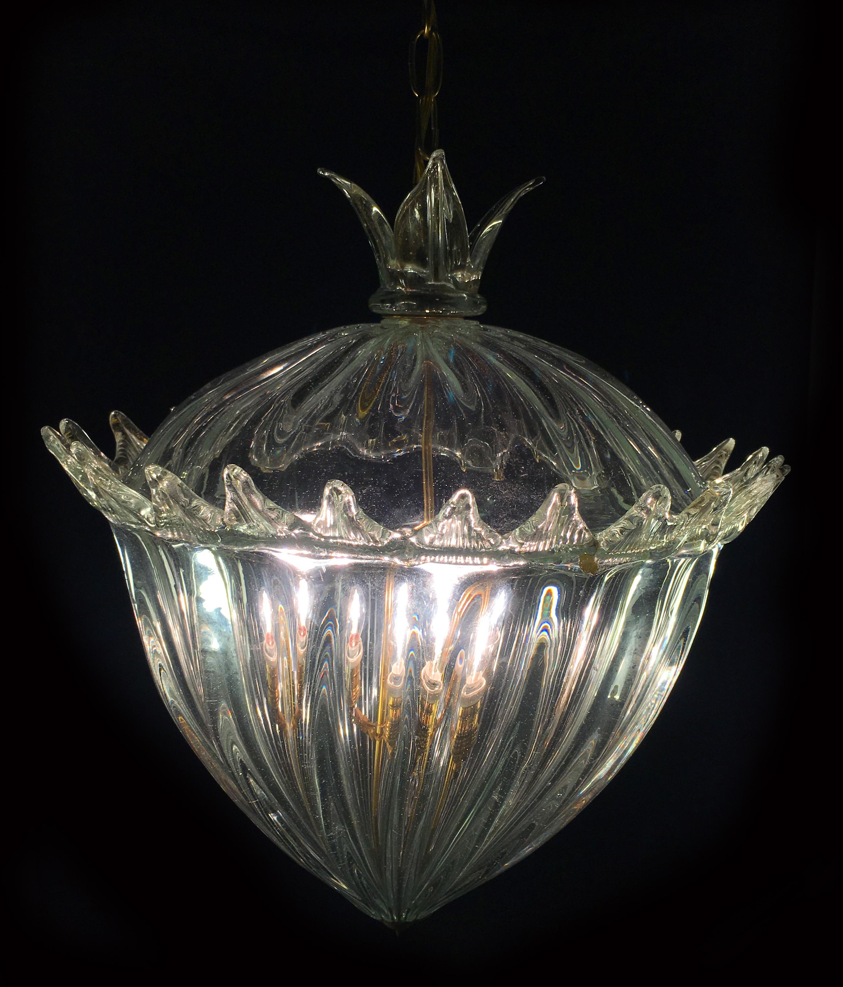 Lanterne de lustre « La Reine Mère » de Barovier & Toso. Murano, années 1940 en vente 1