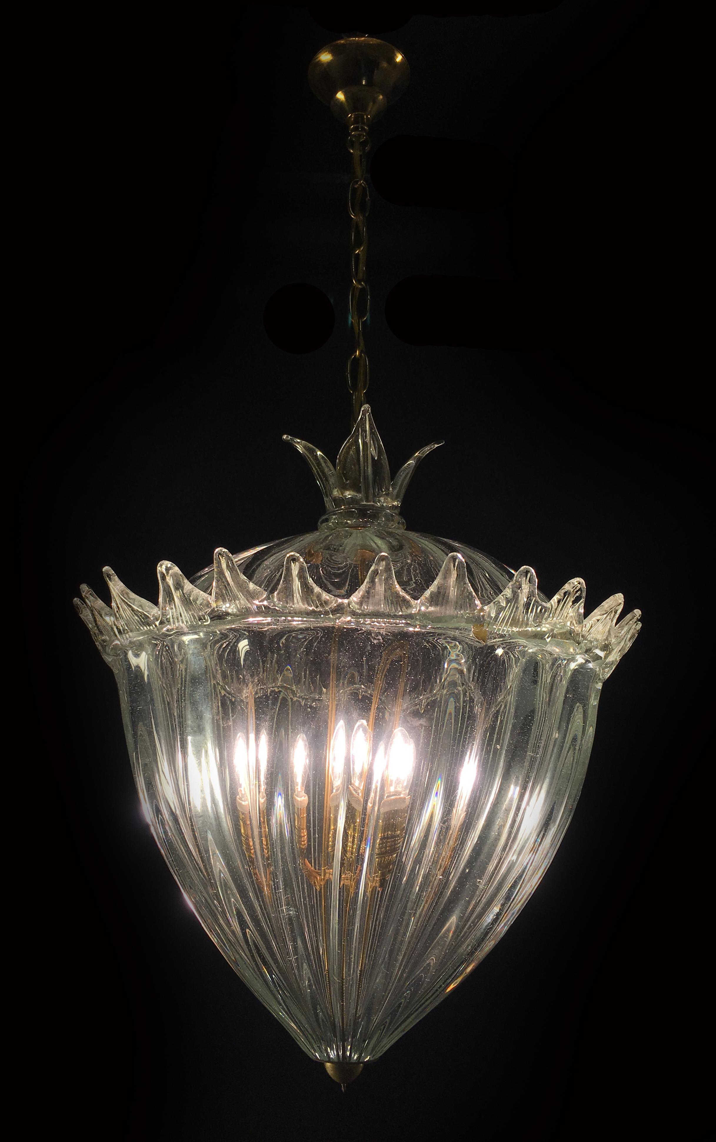 Lanterne de lustre « La Reine Mère » de Barovier & Toso. Murano, années 1940 en vente 3