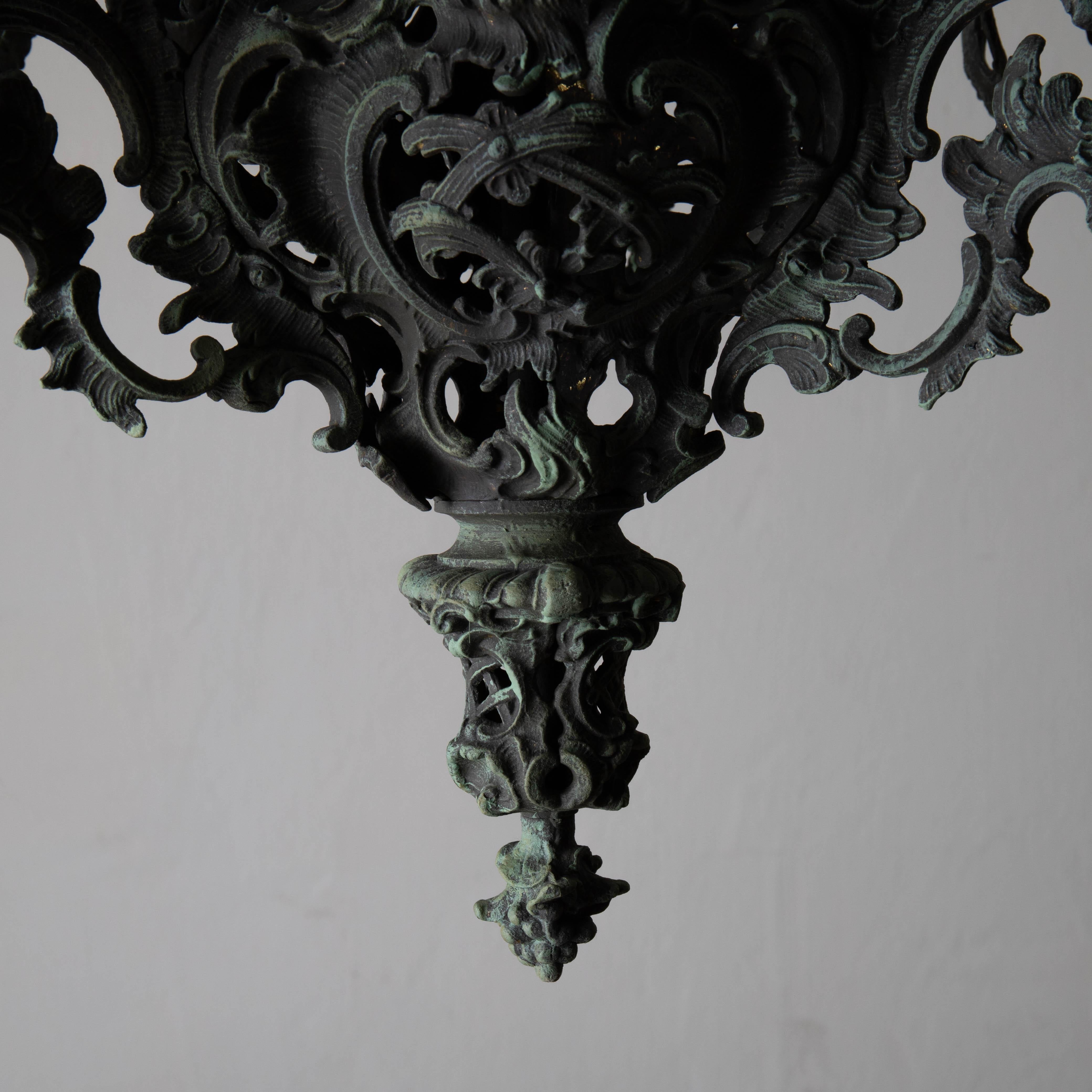 Rococo Revival Chandelier Large New Rococo 19th Century Green Sweden