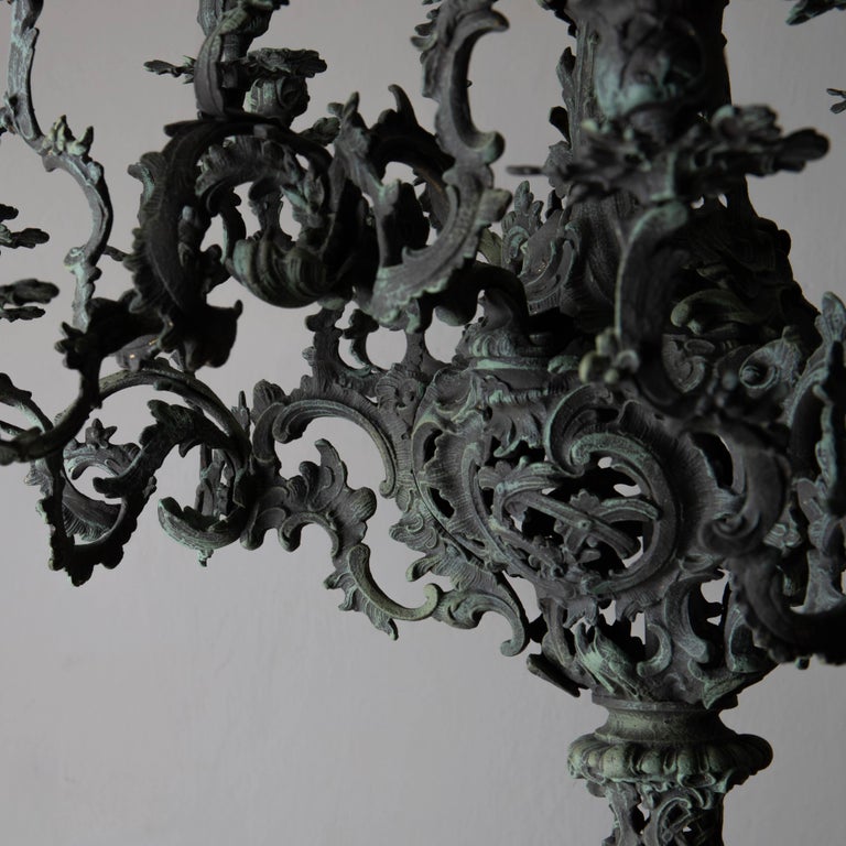 Hand-Painted Chandelier Large New Rococo 19th Century Green Sweden For Sale