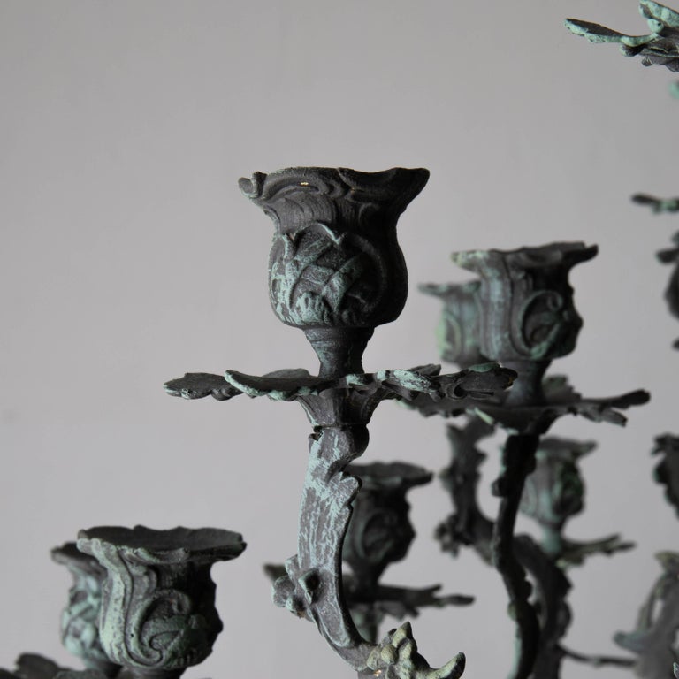 Brass Chandelier Large New Rococo 19th Century Green Sweden For Sale
