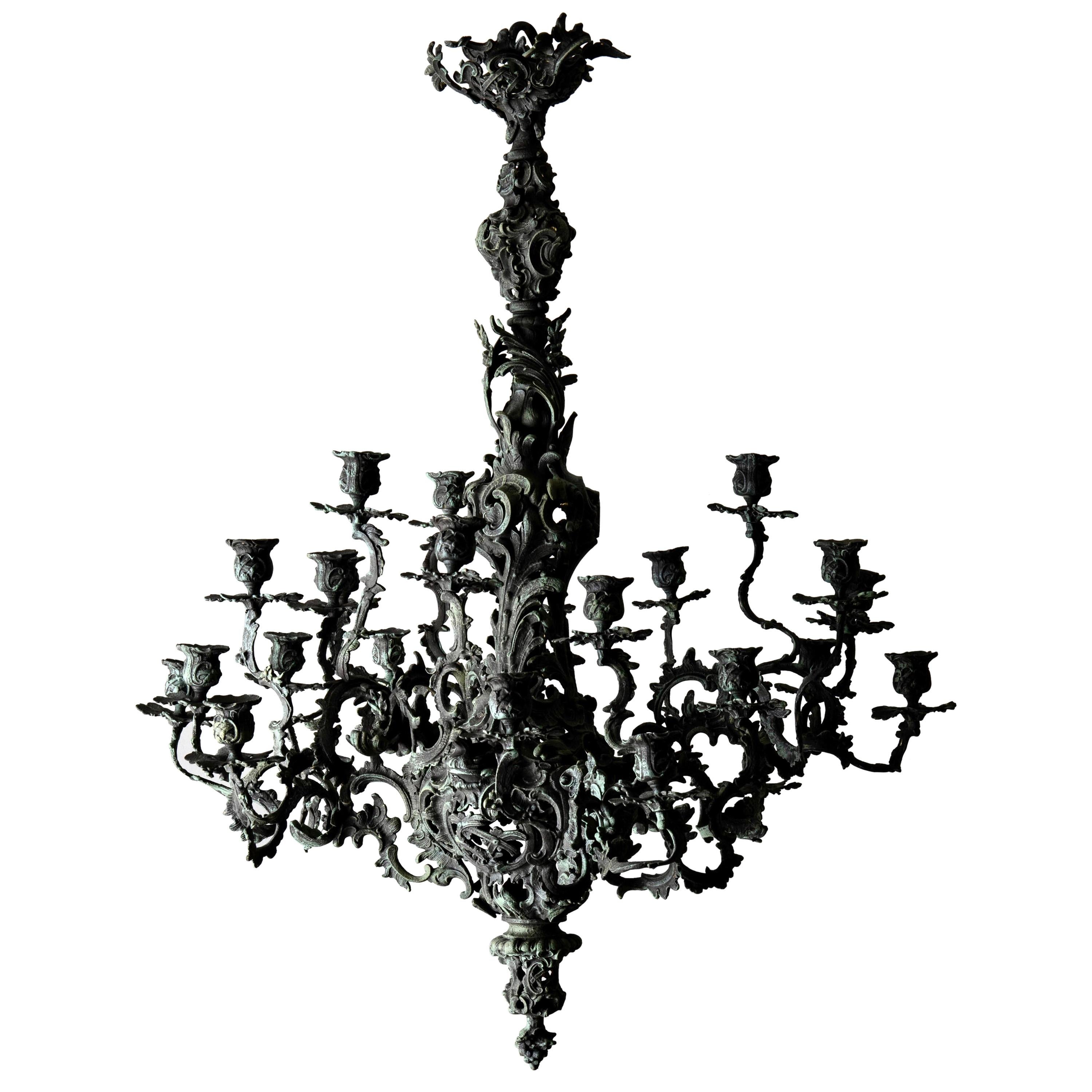 Chandelier Large New Rococo 19th Century Green Sweden