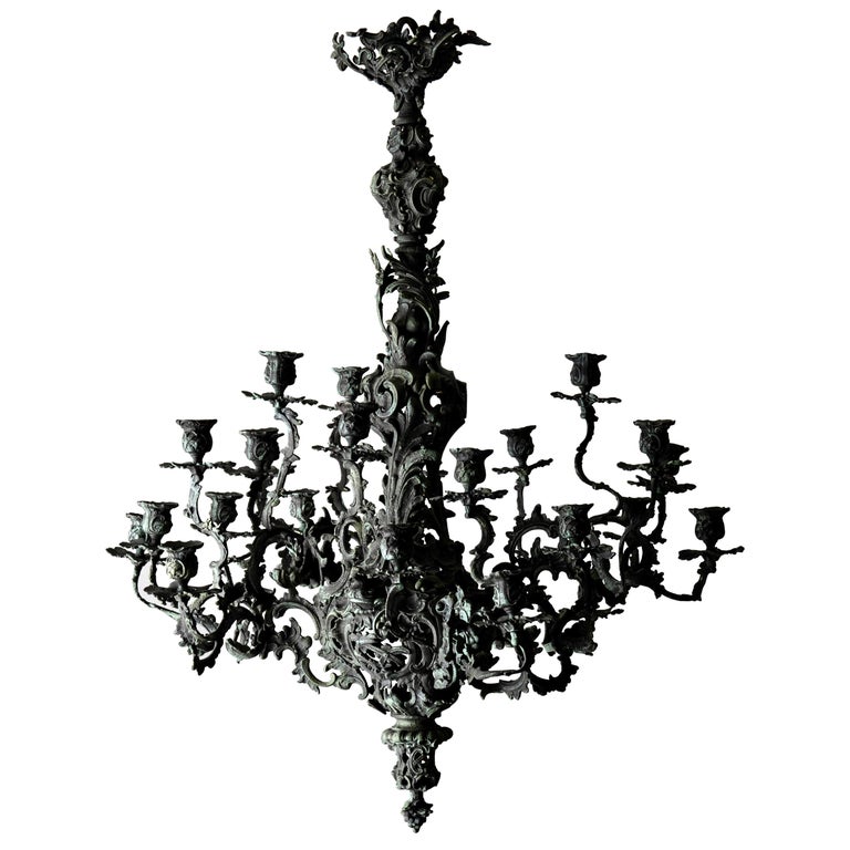 Chandelier Large New Rococo 19th Century Green Sweden For Sale
