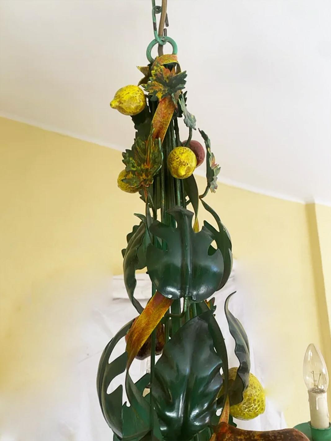 Mid-Century Modern Chandelier Leaves  and Fruits, Italy Mid- 20th Century For Sale