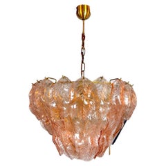 Chandelier "Leaves" Murano Mazzega Pink Glass, Italy, 1960
