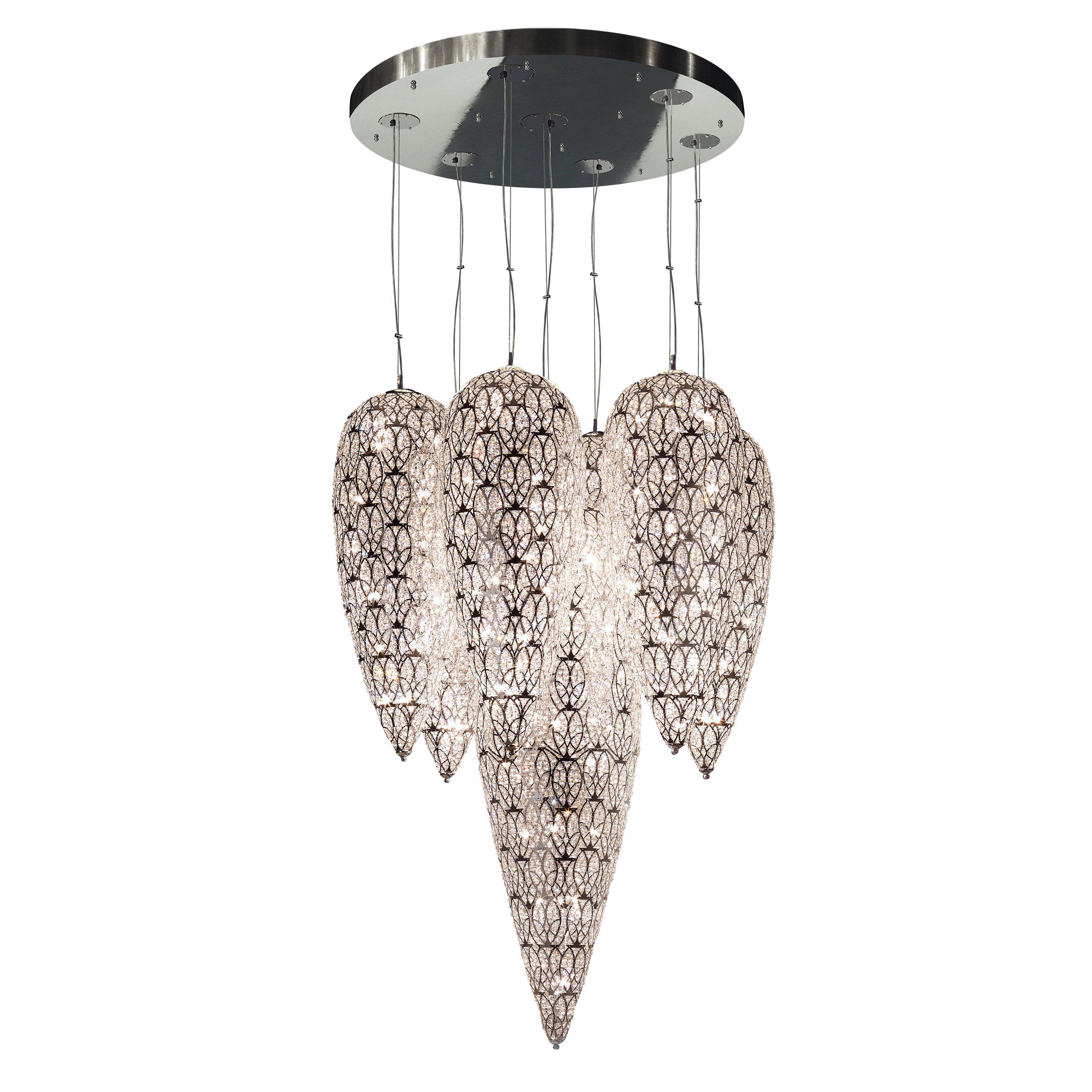 Chandelier Lightfall 7 Sensation Lamps, Chrome Finish, Arabesque Style, Italy For Sale