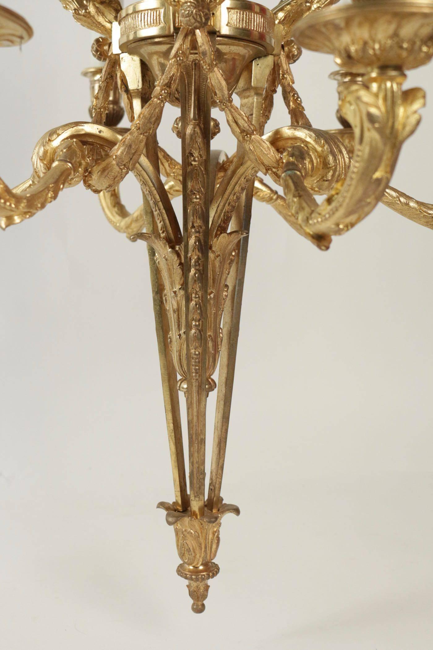French Chandelier Louis XVI Style Gold Gilt on Bronze