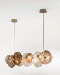 Chandelier Made in Champagne Finish Brass, Decorative Glass Bronzed or Smoked