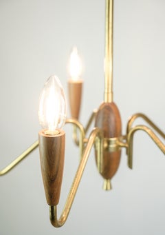 Chandelier Made In Teak & Brass From 1960s