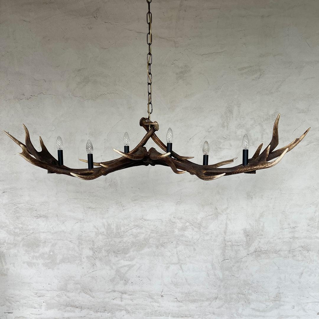 XXI secolo e contemporaneo Lampadario fatto di corna di cervo con lampadine e punti luce in vendita