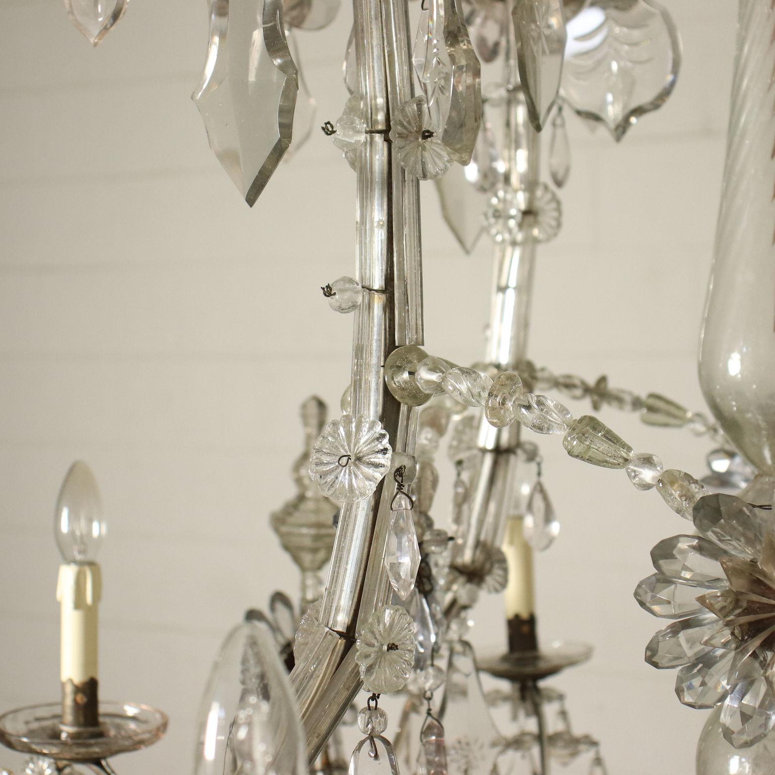Chandelier Maria Theresa Iron Bronze Glass, Italy, Late 18th Century For Sale 7