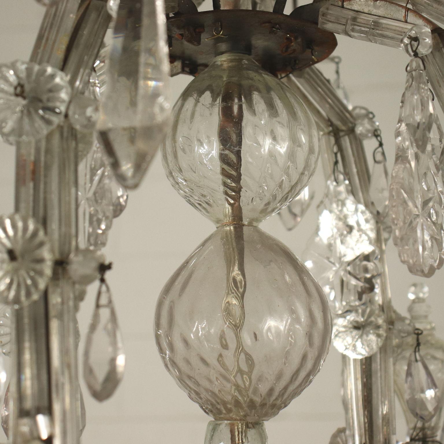 Chandelier Maria Theresa Iron Bronze Glass, Italy, Late 18th Century For Sale 12