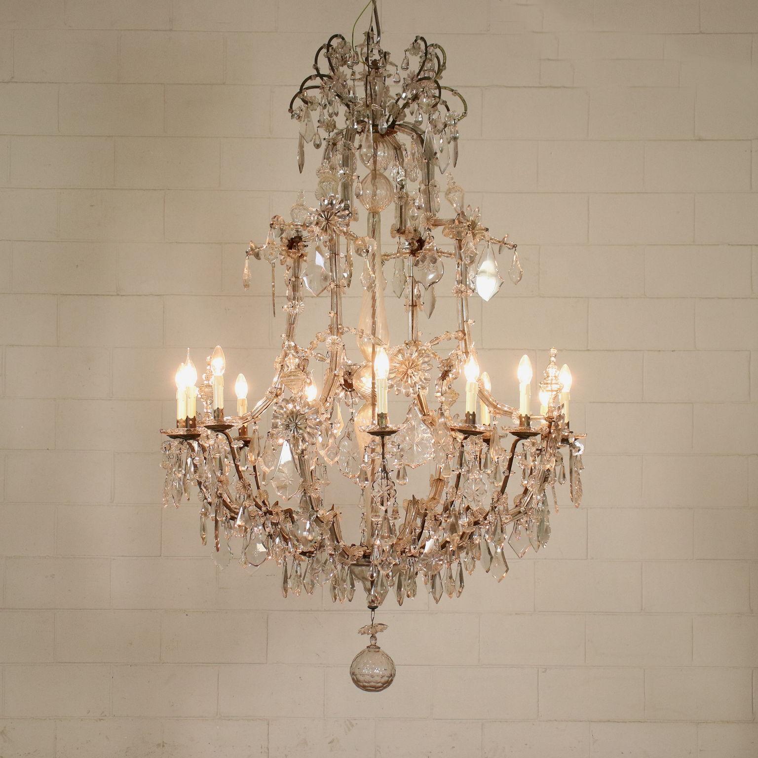 Other Chandelier Maria Theresa Iron Bronze Glass, Italy, Late 18th Century For Sale