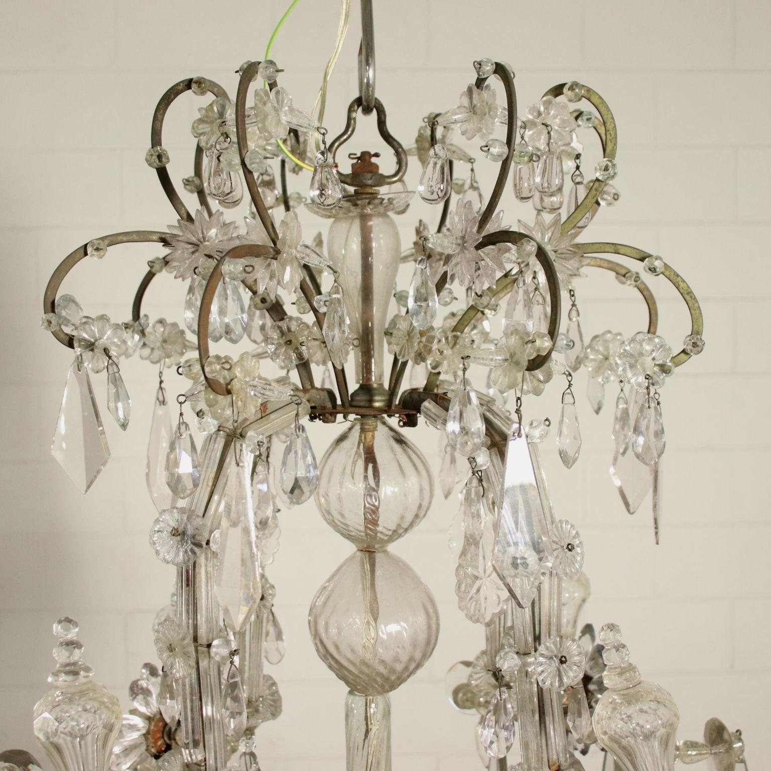 Italian Chandelier Maria Theresa Iron Bronze Glass, Italy, Late 18th Century For Sale