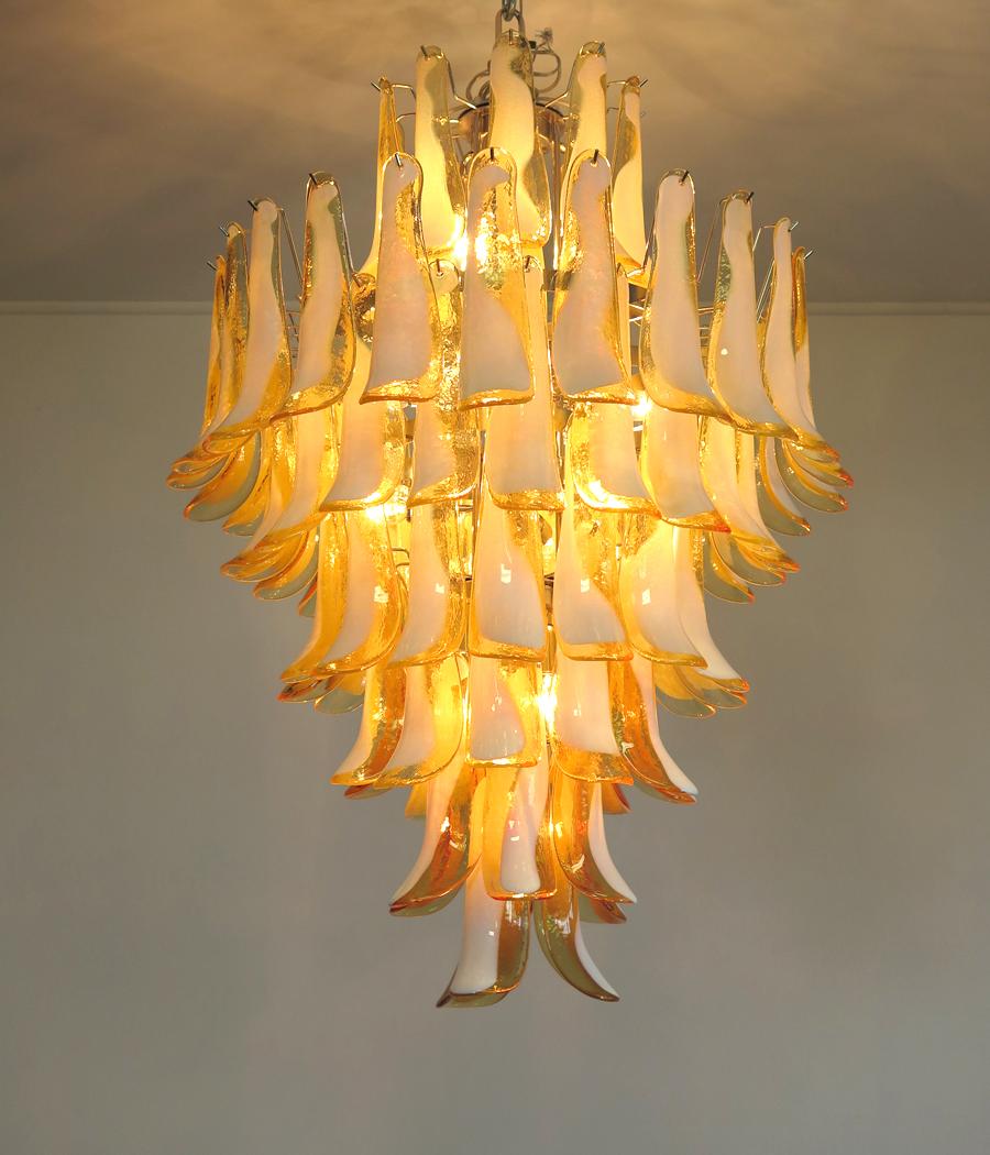 Late 20th Century Chandelier Mazzega Murano, Italy, 85 Caramel Lattimo Glass Petals