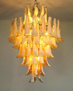 Chandelier Mazzega Murano, Italy, 85 Caramel Lattimo Glass Petals