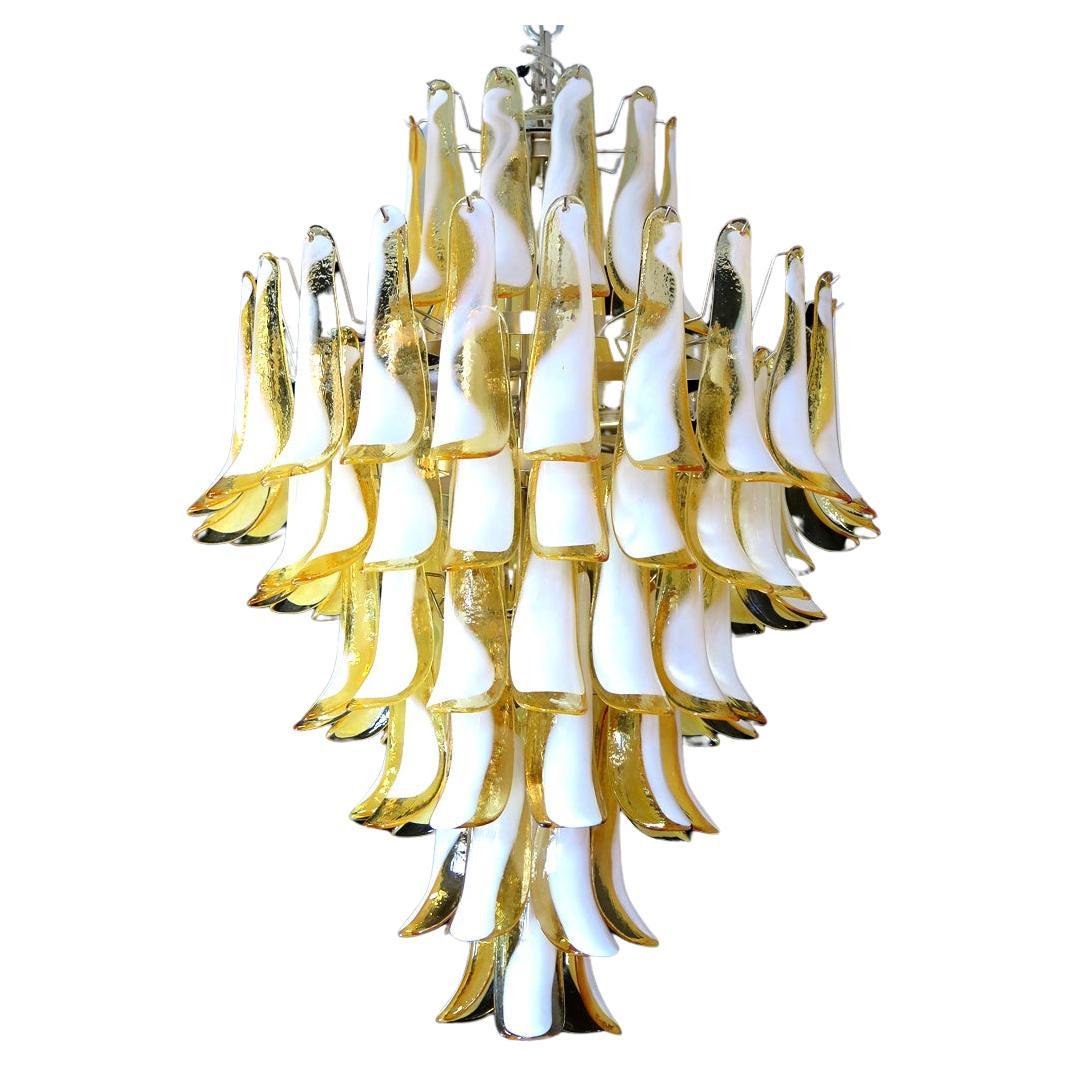 Chandelier Mazzega Murano, Italy, 85 Caramel Lattimo Glass Petals For Sale