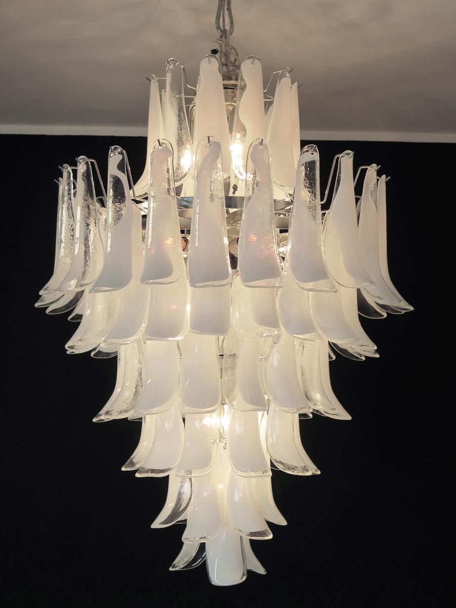 Galvanized Chandelier Mazzega Murano, Italy - 85 glass petals For Sale