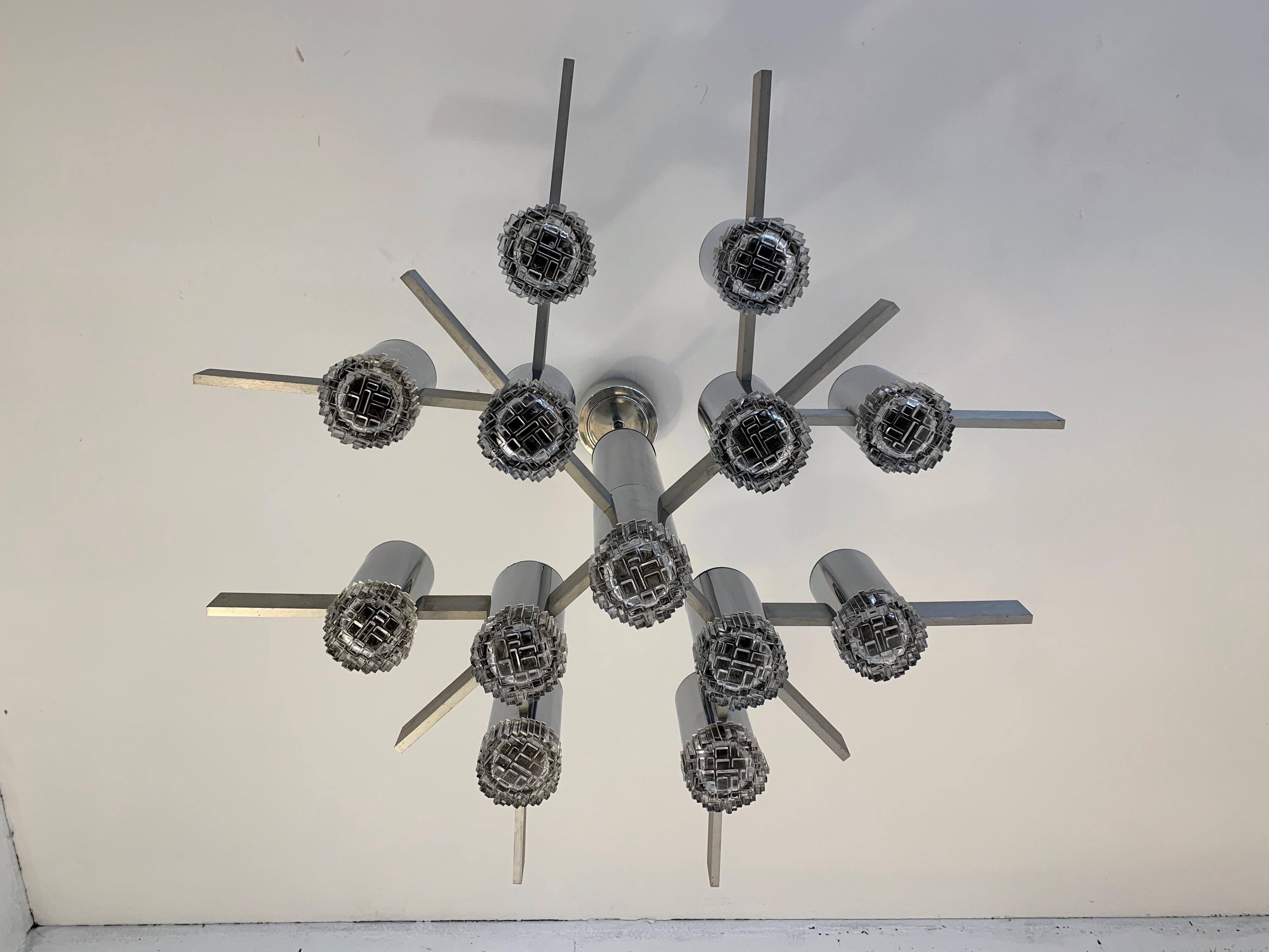 Late 20th Century Chandelier Metal Chrome and Glass by Sciolari for Stilkronen, Germany, 1970s
