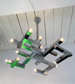 Chandelier Metal Chrome Futura by Sciolari, Italy, 1970s