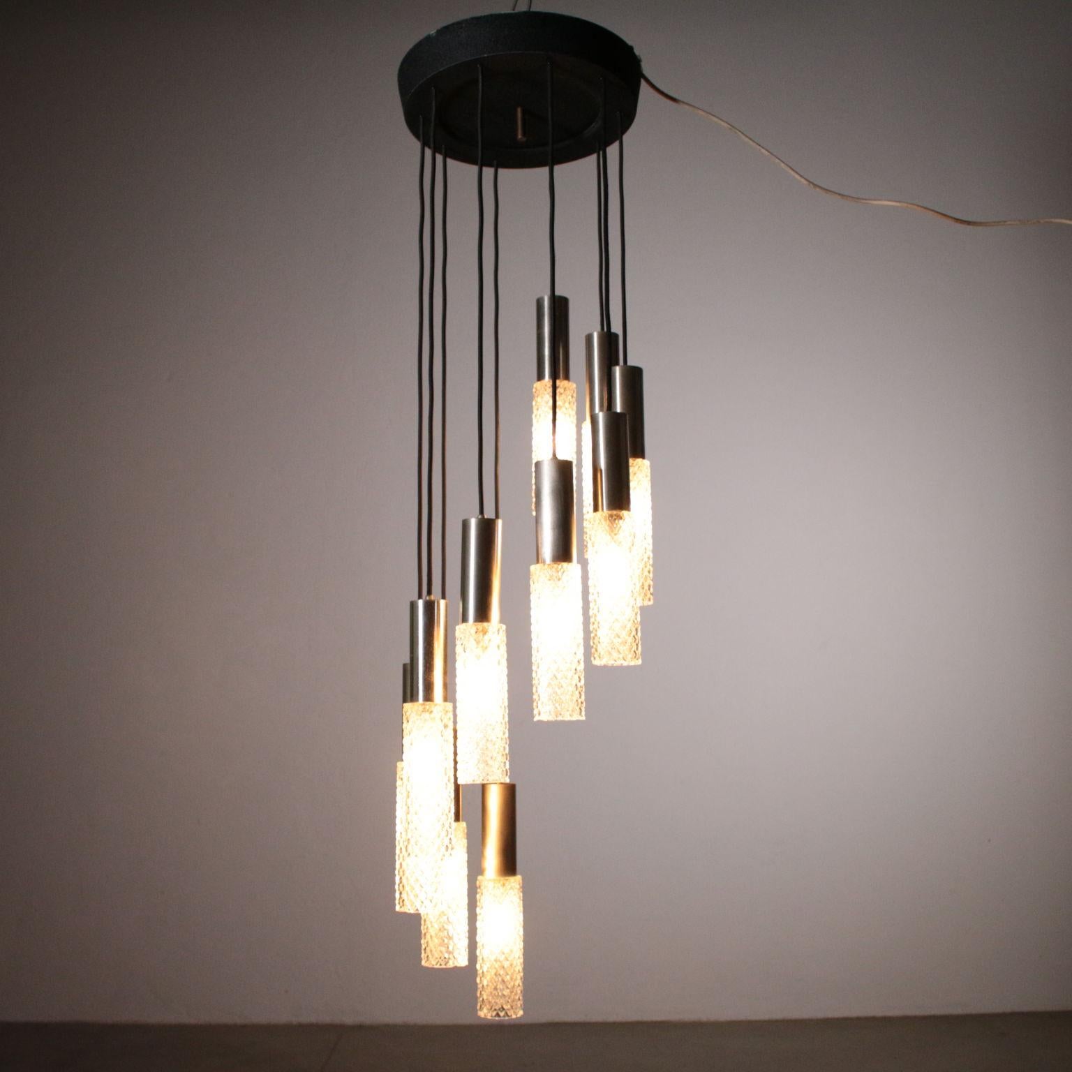 Chandelier Metal Glass Vintage Manufactured in Italy, 1960s In Good Condition In Milano, IT