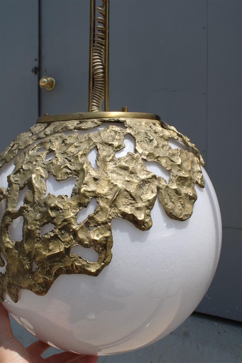 Lustre à structure minimaliste en laiton Esperia Angelo Brotto Pulegoso Murano en vente 5
