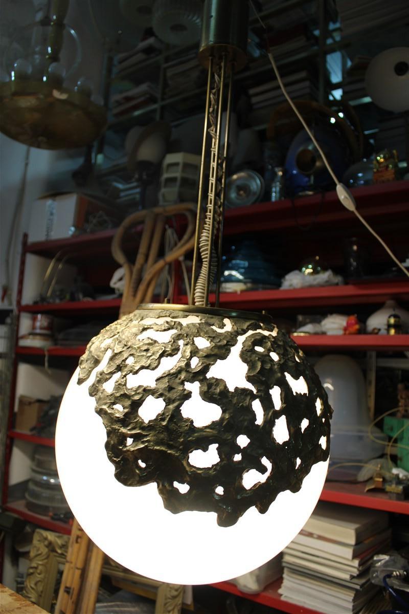 Lustre à structure minimaliste en laiton Esperia Angelo Brotto Pulegoso Murano en vente 11