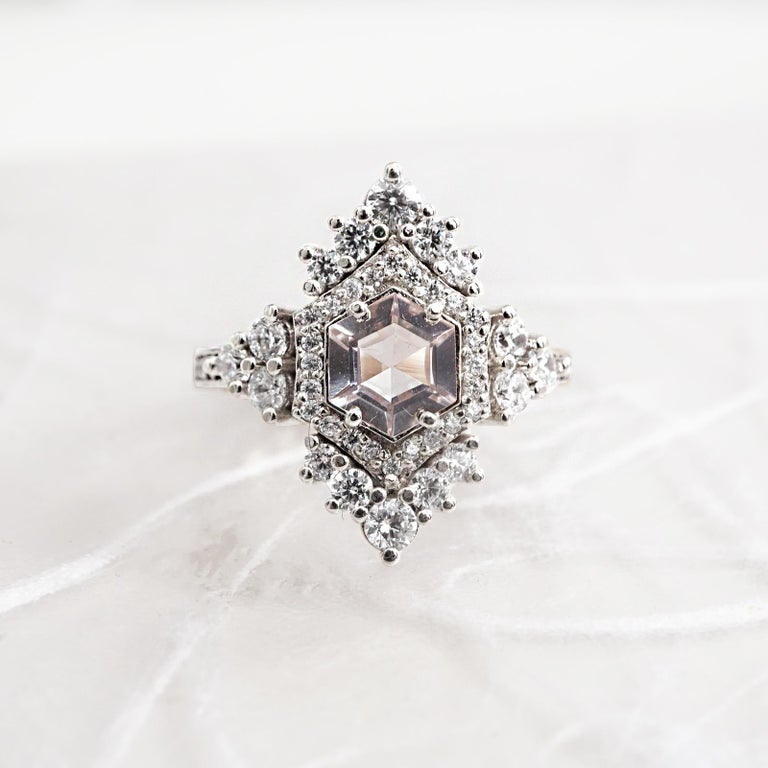Hexagon Morganite Diamond Yellow Gold Engagement Ring For Sale at 1stDibs