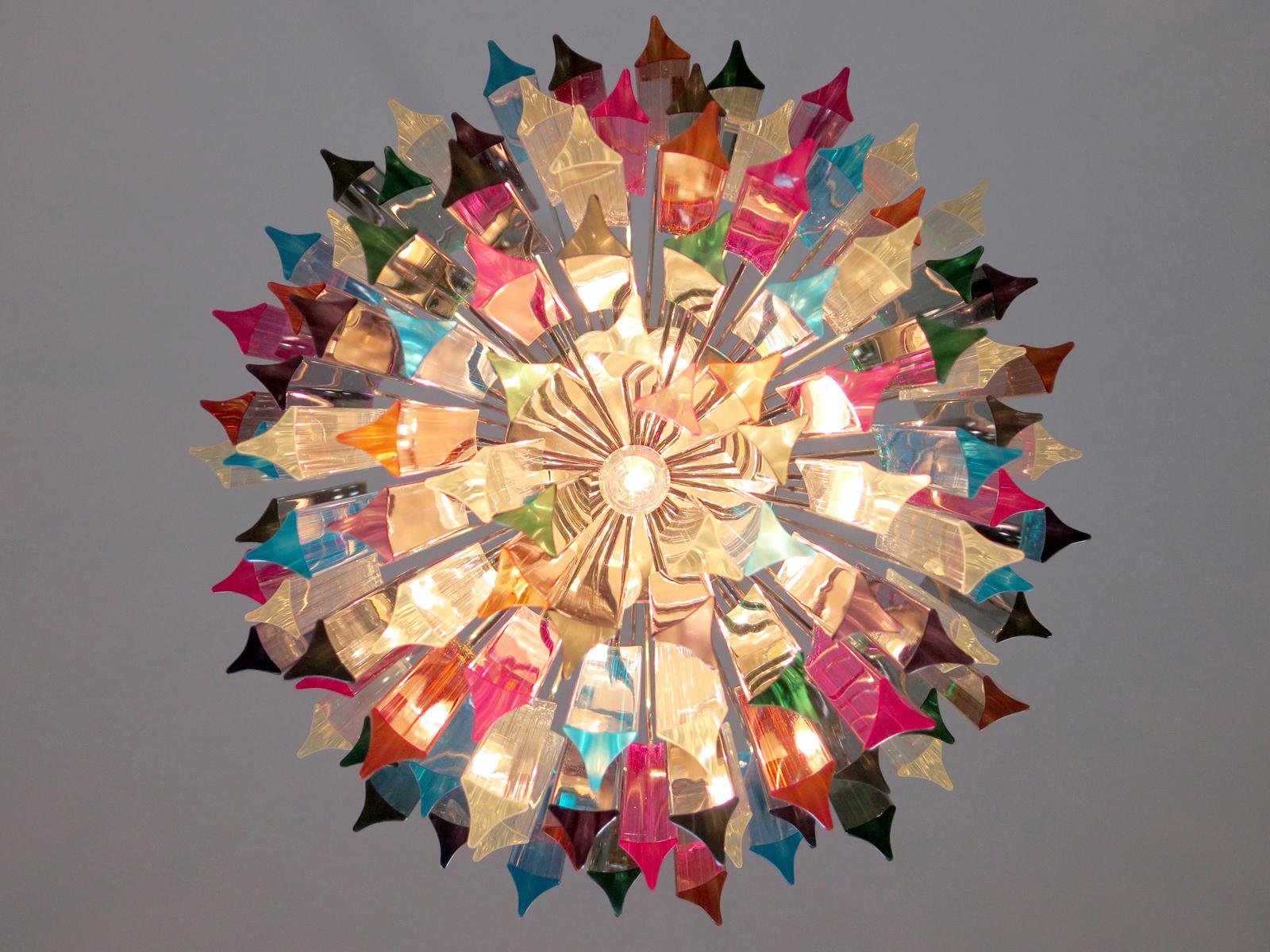 Chandelier Multi-Color Triedri, 107 Prism, Murano, 1970s 12