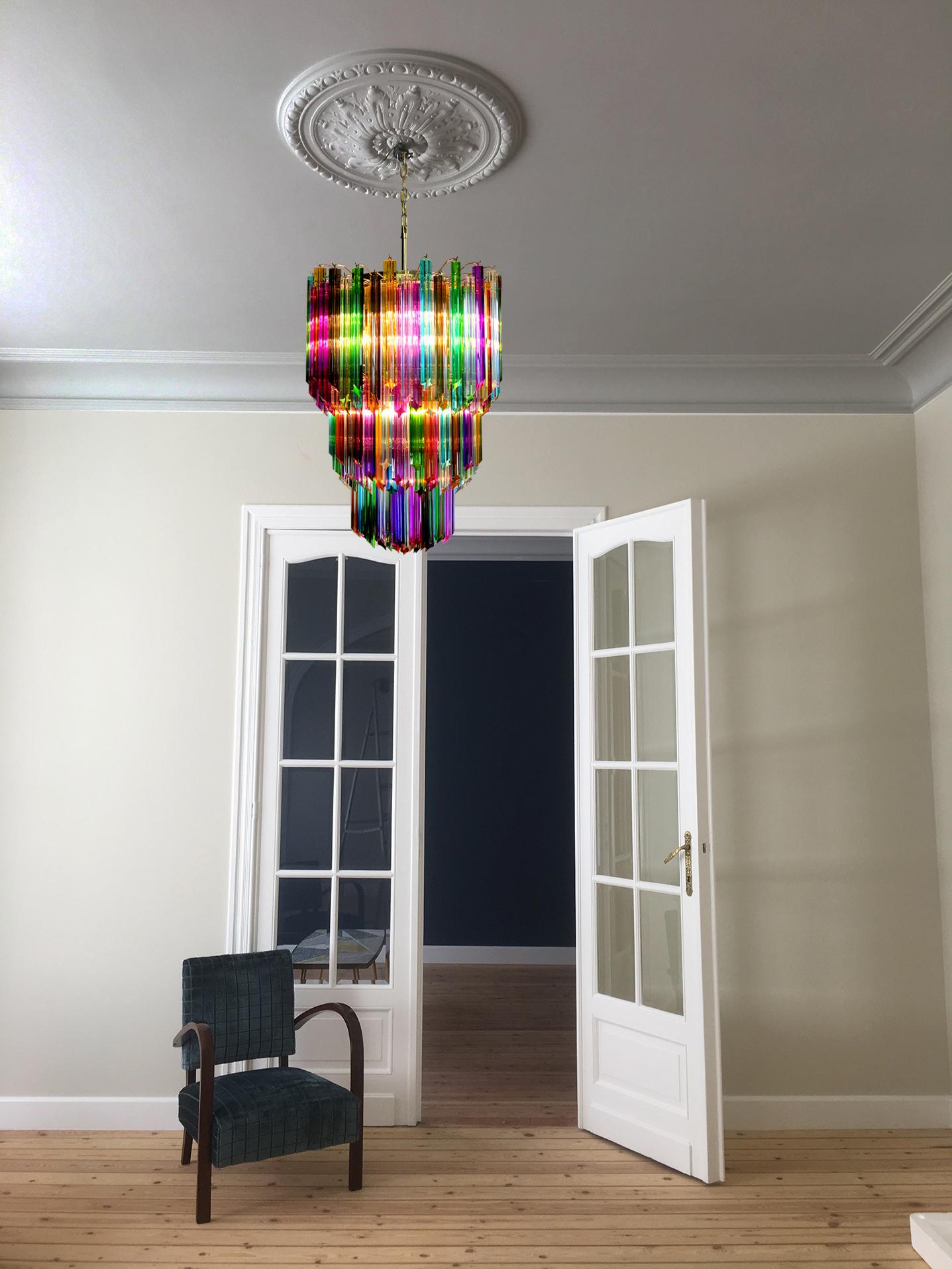 20th Century Trio Chandeliers Multi-Color Triedri, 184 Prism, Murano, 1980s For Sale