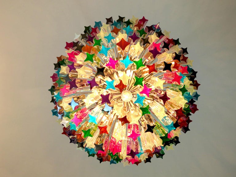 Chandelier Multi-Color Triedri, 184 Prism, Murano, 1980s For Sale 3