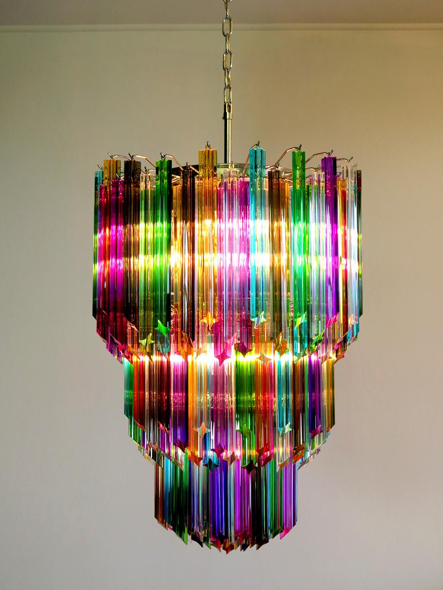 Trio Chandeliers Multi-Color Triedri, 184 Prism, Murano, 1980s For Sale 6