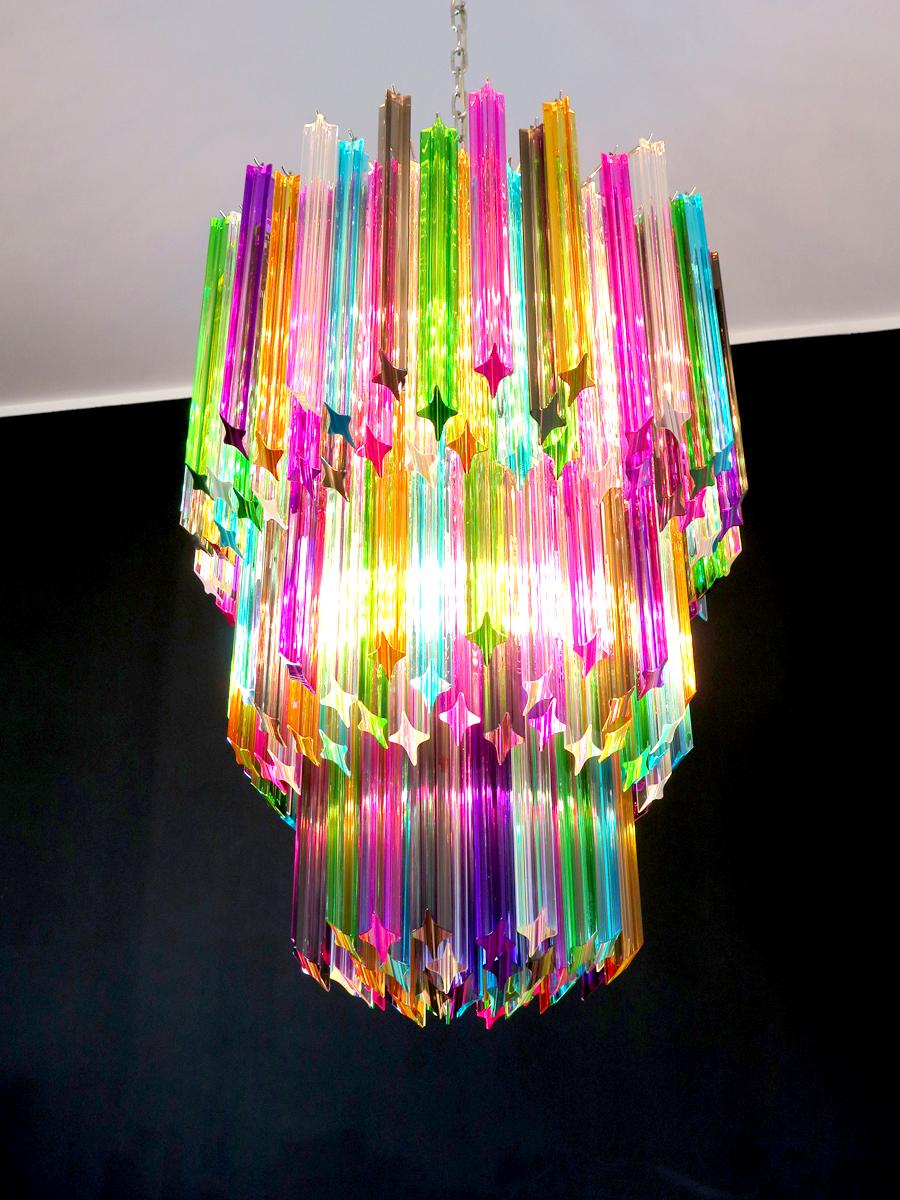 Trio Chandeliers Multi-Color Triedri, 184 Prism, Murano, 1980s For Sale 7