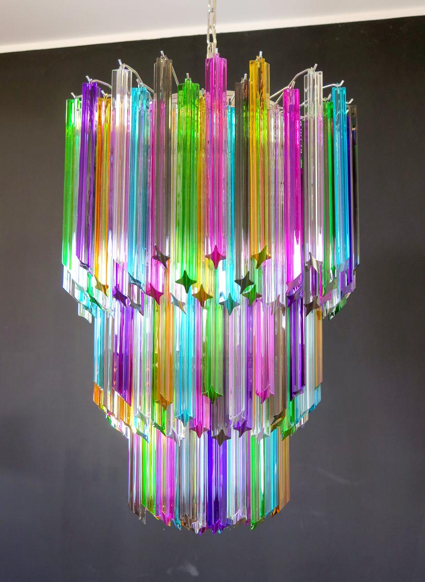 Trio Chandeliers Multi-Color Triedri, 184 Prism, Murano, 1980s For Sale 2