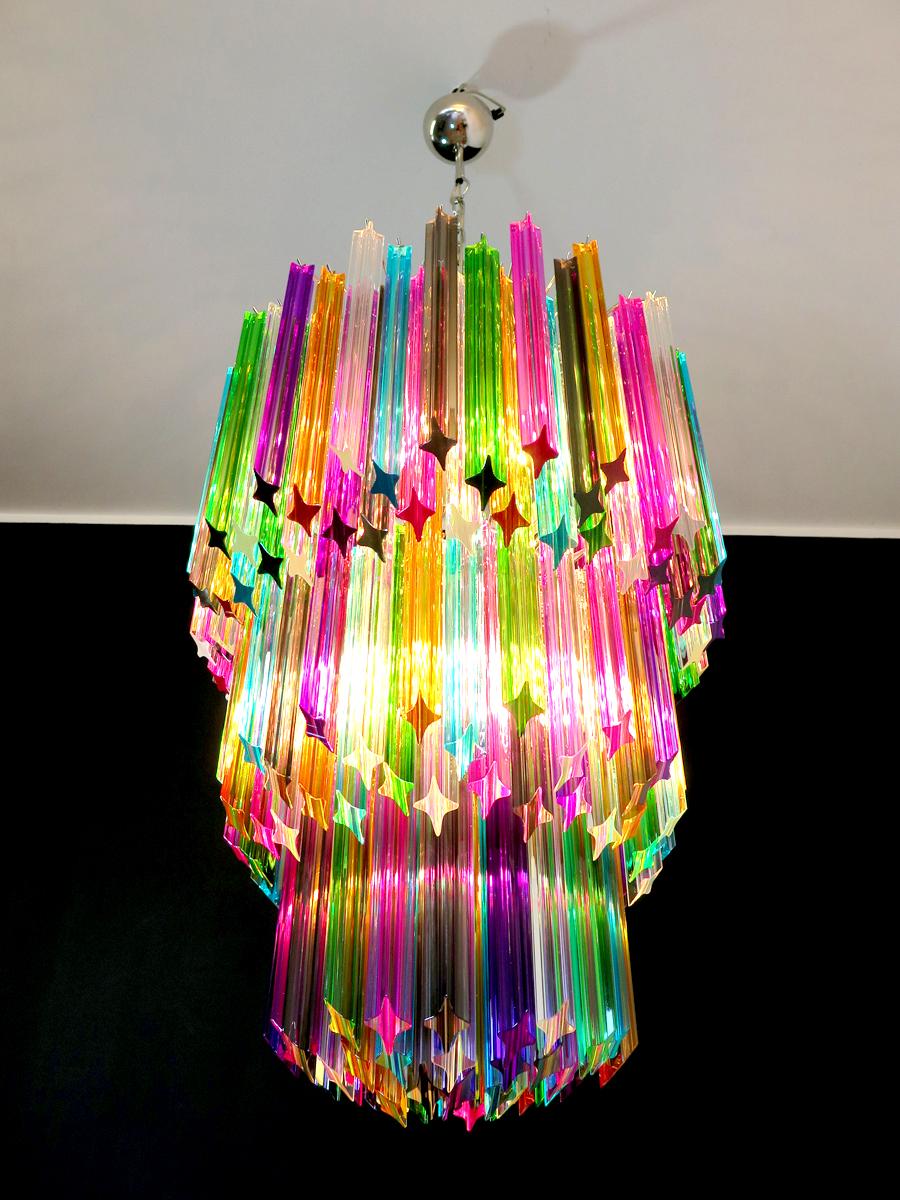 Trio lustres Trio multicolores Triedri, 184 prismes, Murano, années 1980 en vente 3
