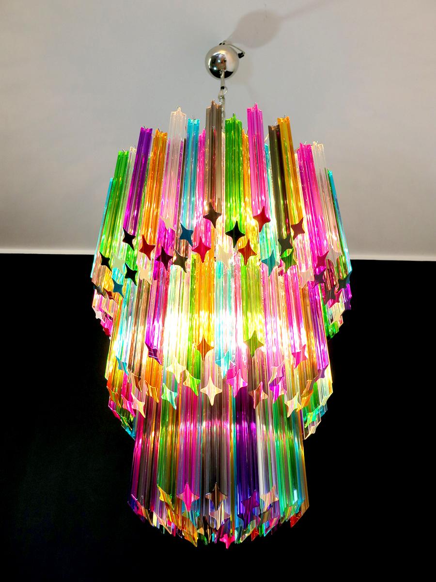 Trio Chandeliers Multi-Color Triedri, 184 Prism, Murano, 1980s For Sale 3