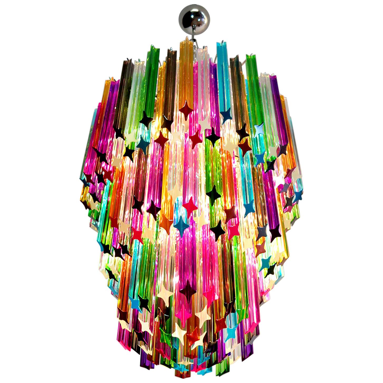 Chandelier Multicolor Quadriedri, 184 Prism, Murano, 1980s For Sale