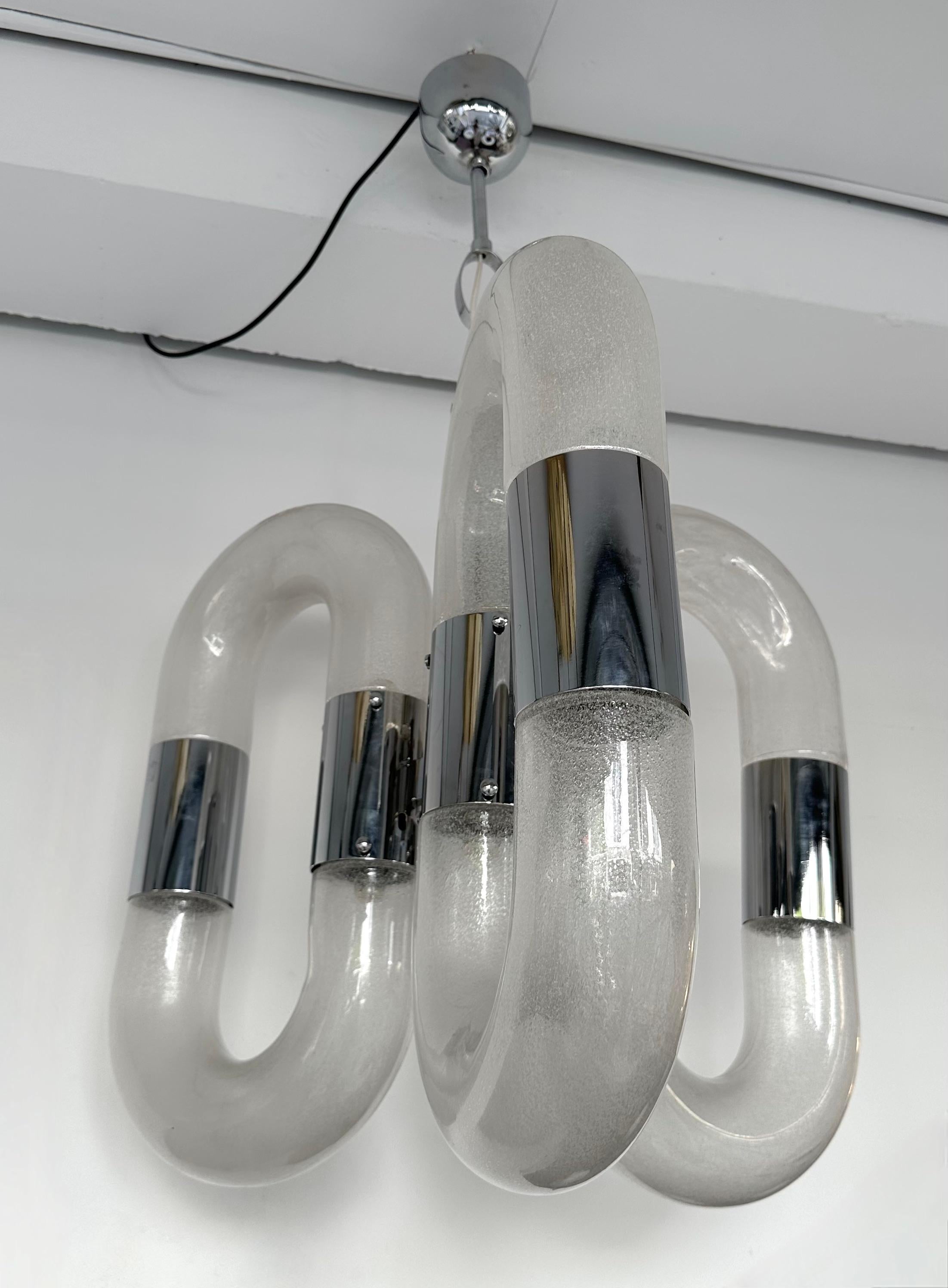 Chandelier Murano Glass and Metal by Aldo Nason for Mazzega, Italy, 1970s In Good Condition For Sale In SAINT-OUEN, FR