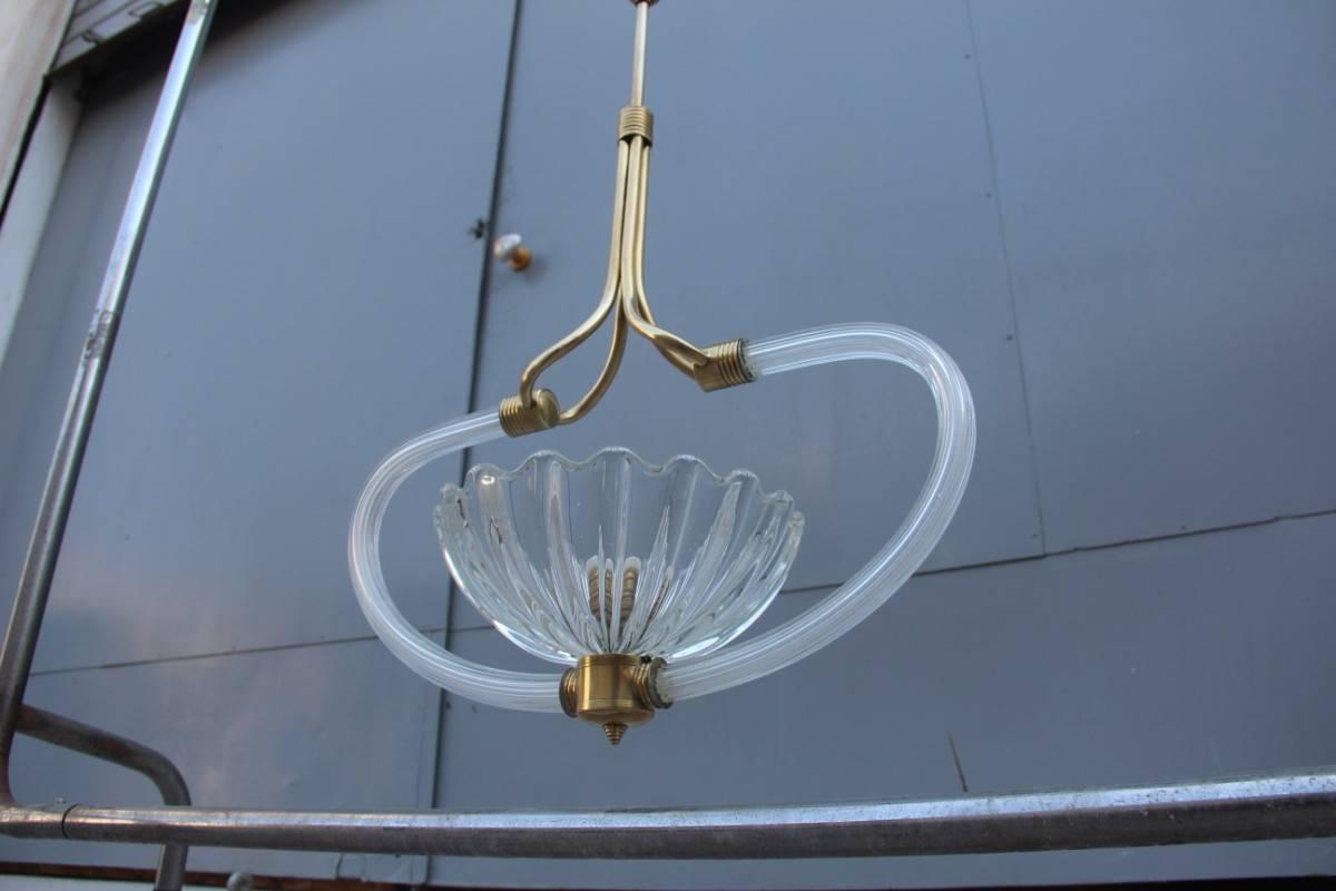 Chandelier Murano Glass Brass Italian Design Mid-Century Modern 1940 For Sale 6