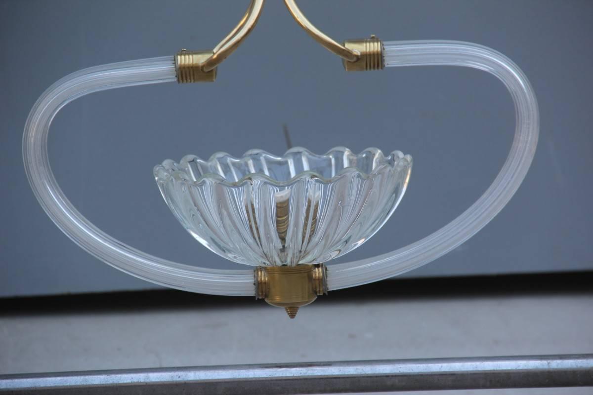 Chandelier Murano Glass Brass Italian Design Mid-Century Modern 1940 In Excellent Condition For Sale In Palermo, Sicily