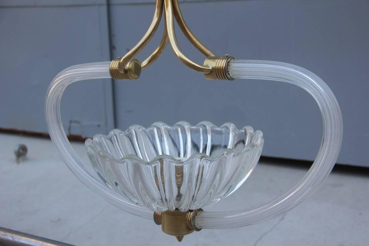 Chandelier Murano Glass Brass Italian Design Mid-Century Modern 1940 For Sale 4