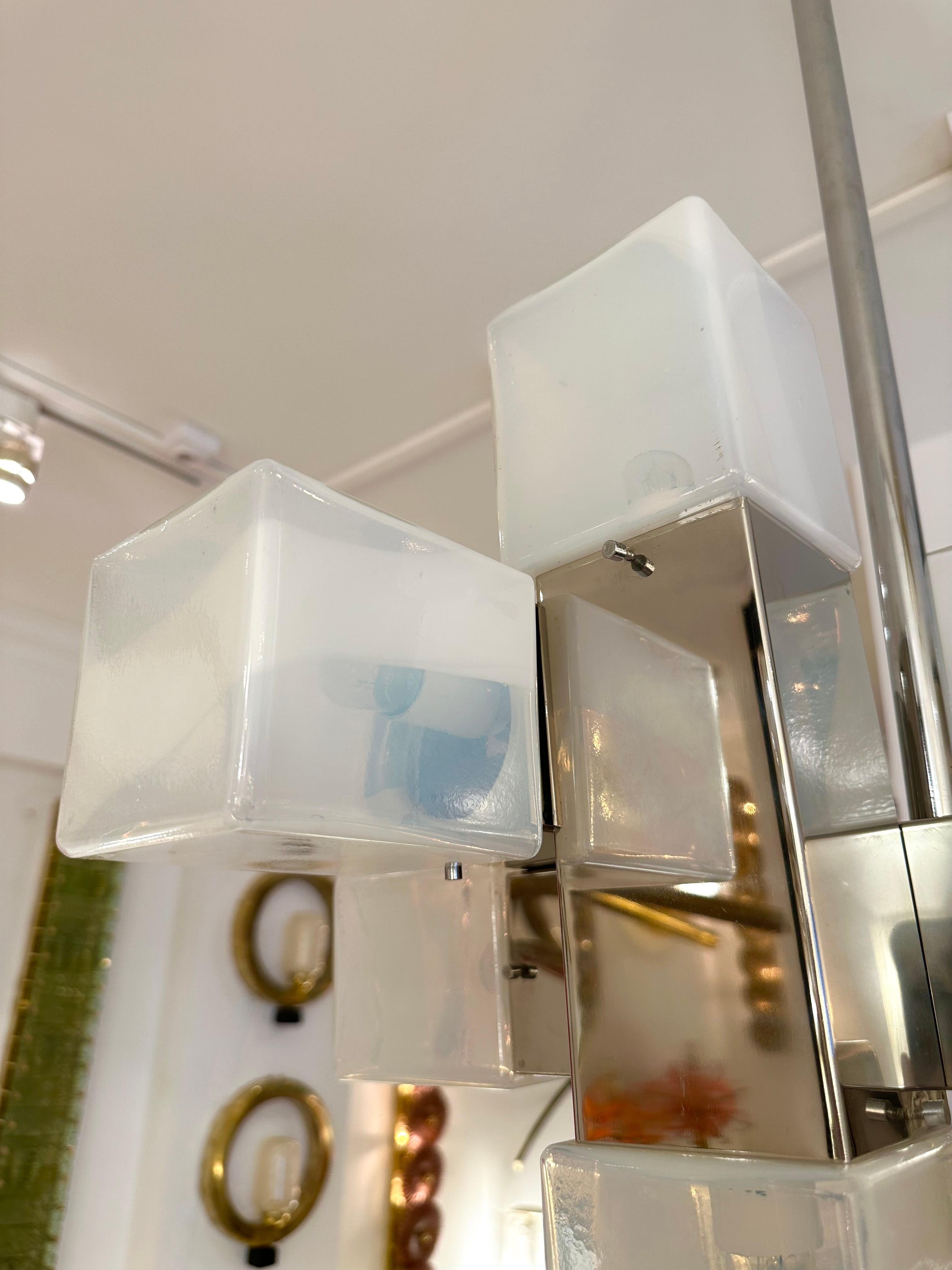 Chandelier Murano Glass Cube and Metal by Mazzega, Italy, 1970s For Sale 4