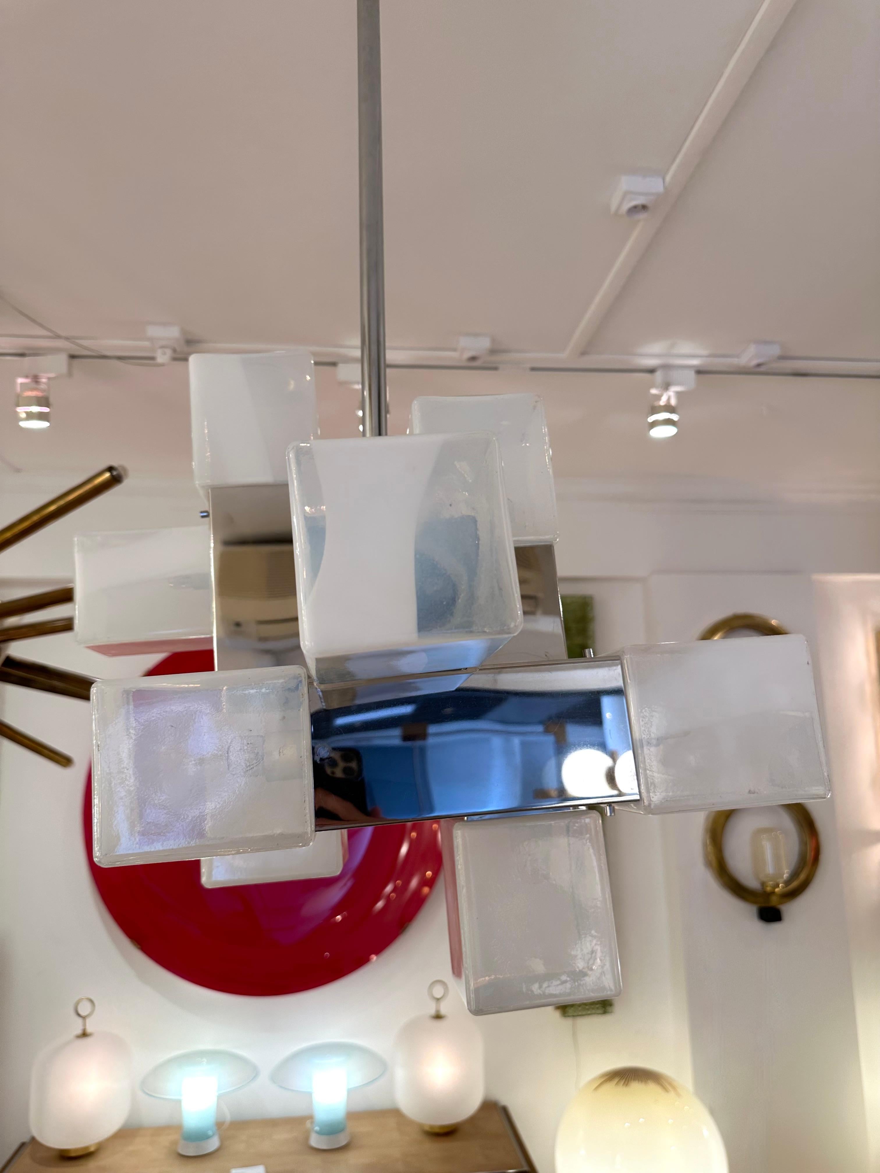 Chandelier Murano Glass Cube and Metal by Mazzega, Italy, 1970s For Sale 5