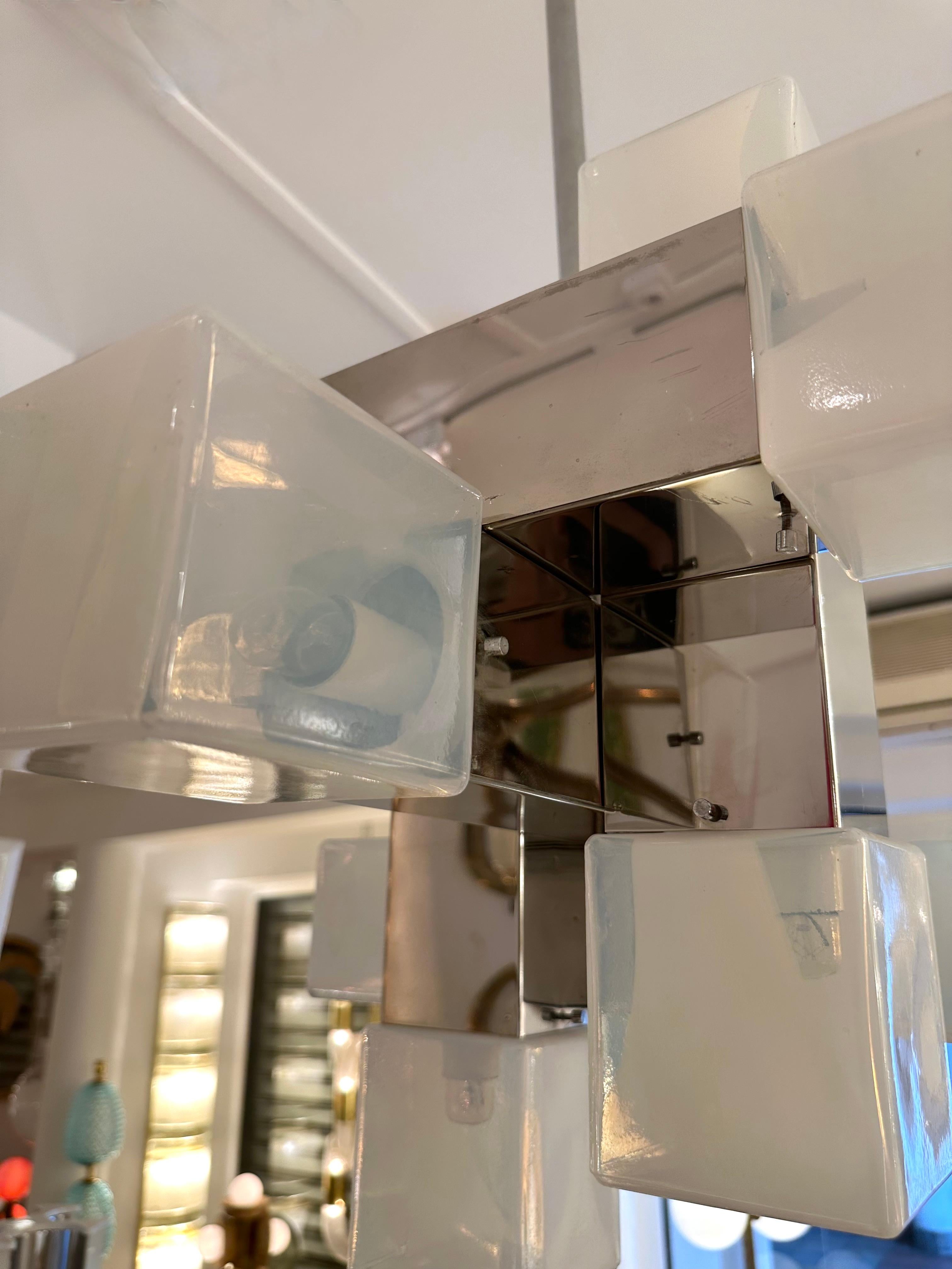 Chandelier Murano Glass Cube and Metal by Mazzega, Italy, 1970s For Sale 7