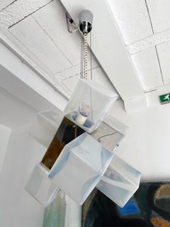 Chandelier Murano Glass Cube and Metal by Mazzega, Italy, 1970s
