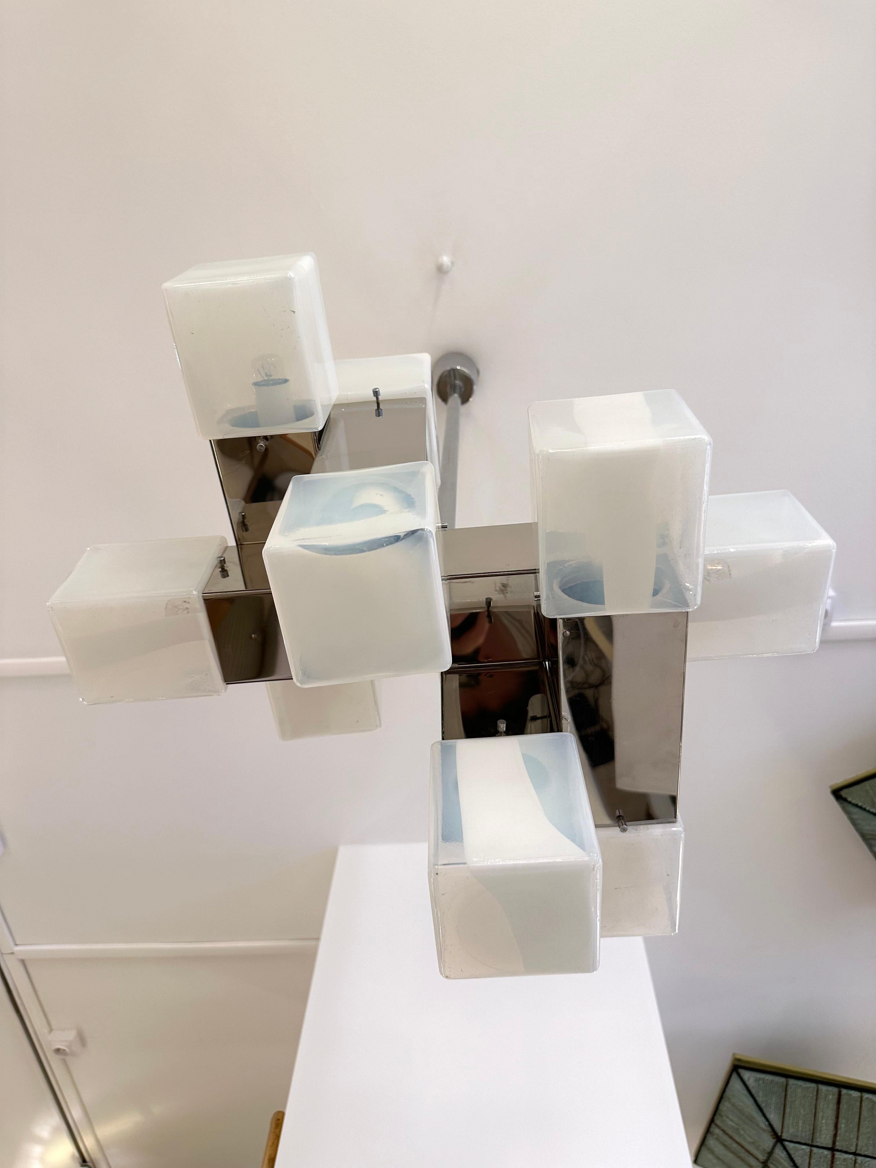 Chandelier Murano Glass Cube and Metal by Mazzega, Italy, 1970s In Good Condition For Sale In SAINT-OUEN, FR