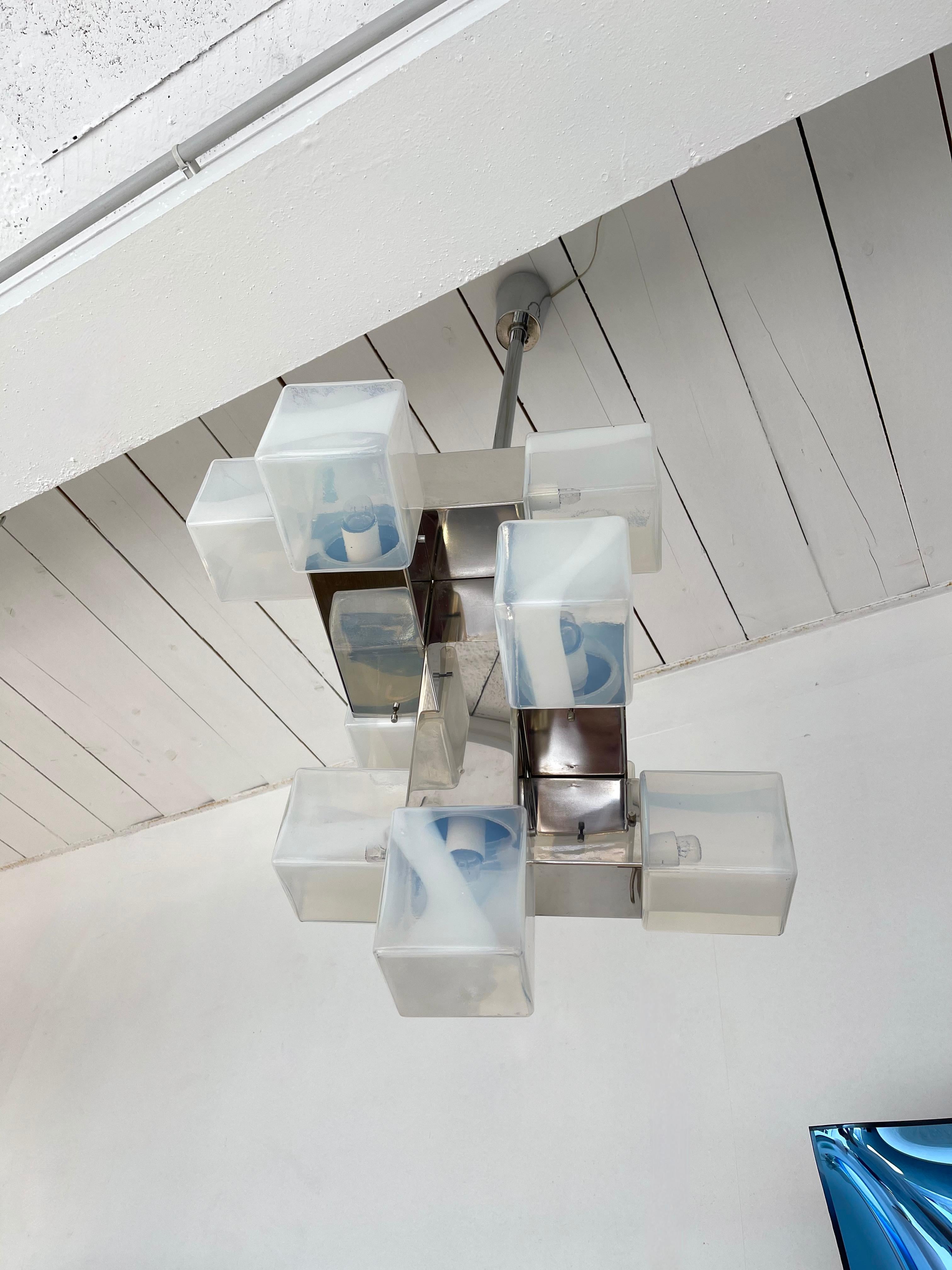 Chandelier Murano Glass Cube and Metal by Mazzega, Italy, 1970s 1