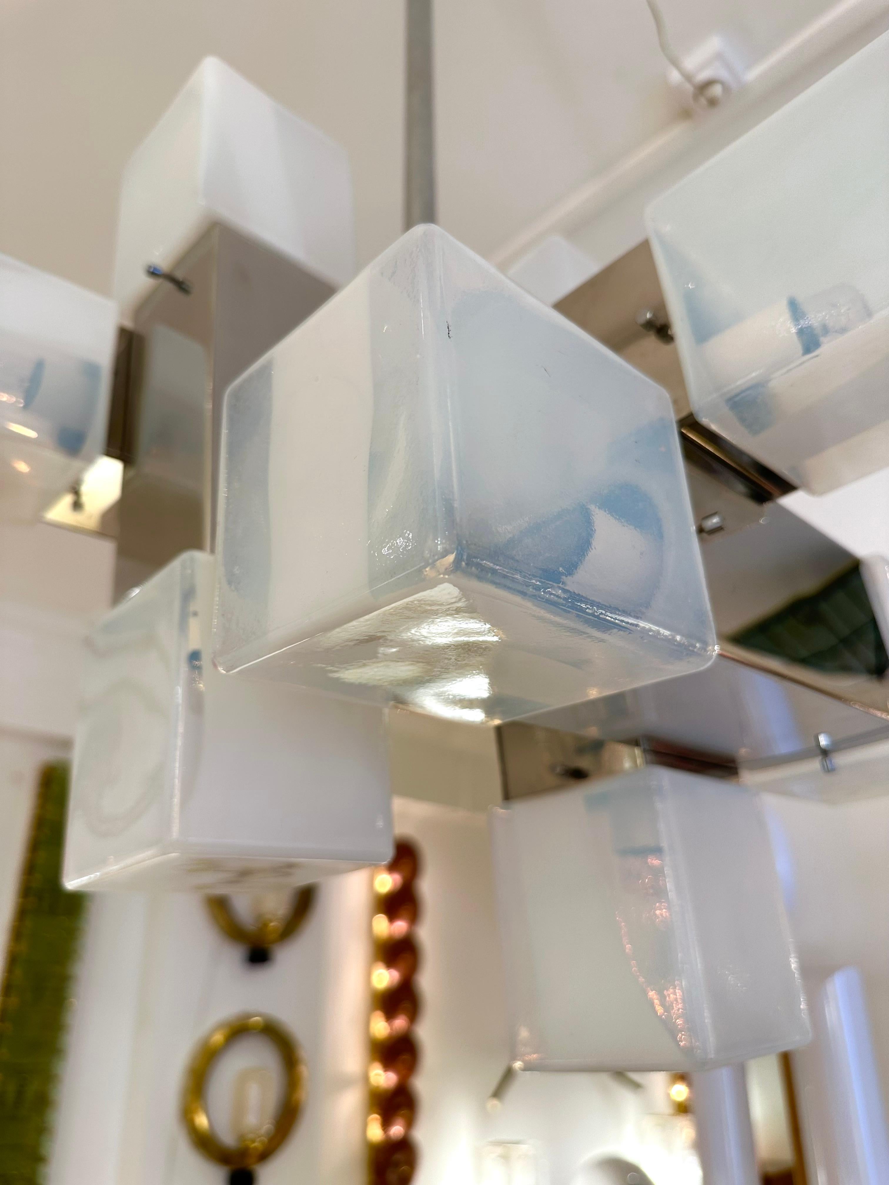 Chandelier Murano Glass Cube and Metal by Mazzega, Italy, 1970s For Sale 3