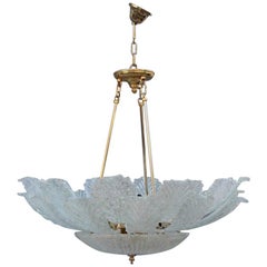 Chandelier Murano Glass Flower Italian Design 1970s White and Gold Plated Ice