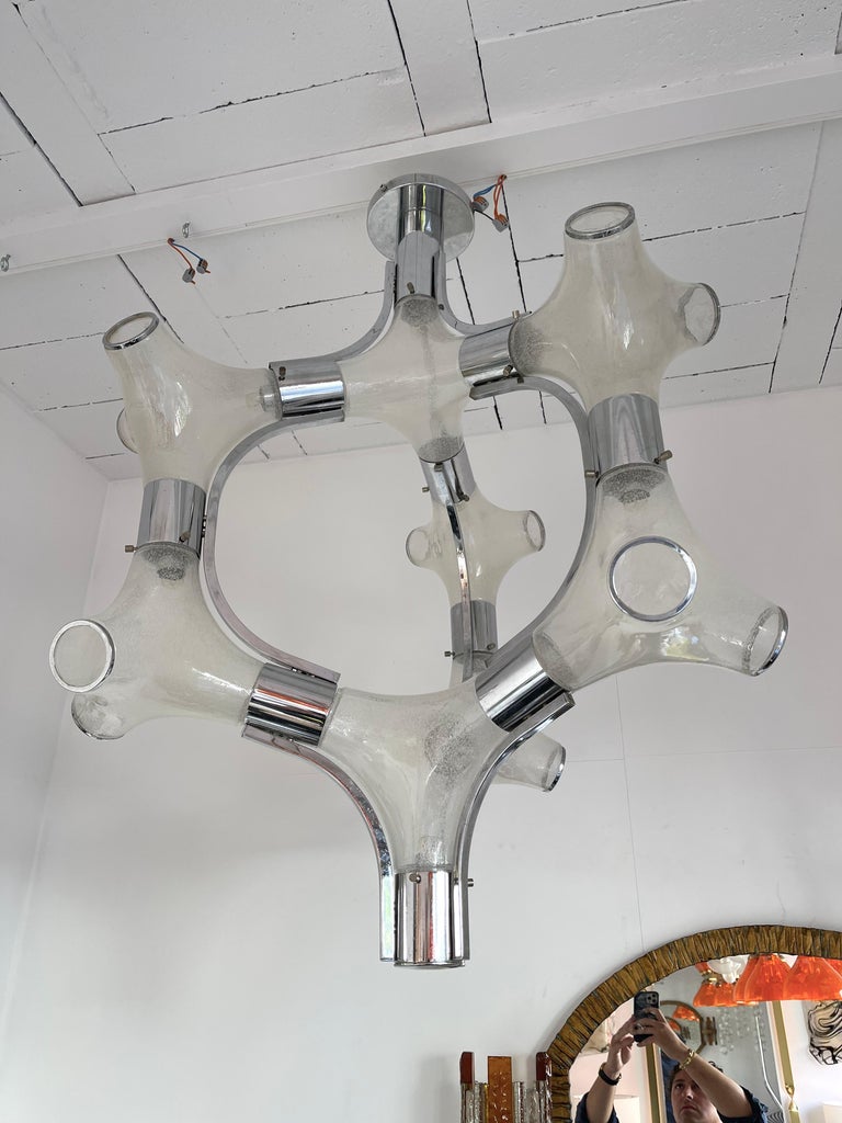 Lustre en verre de Murano et chrome métallique par Aldo Nason pour ...